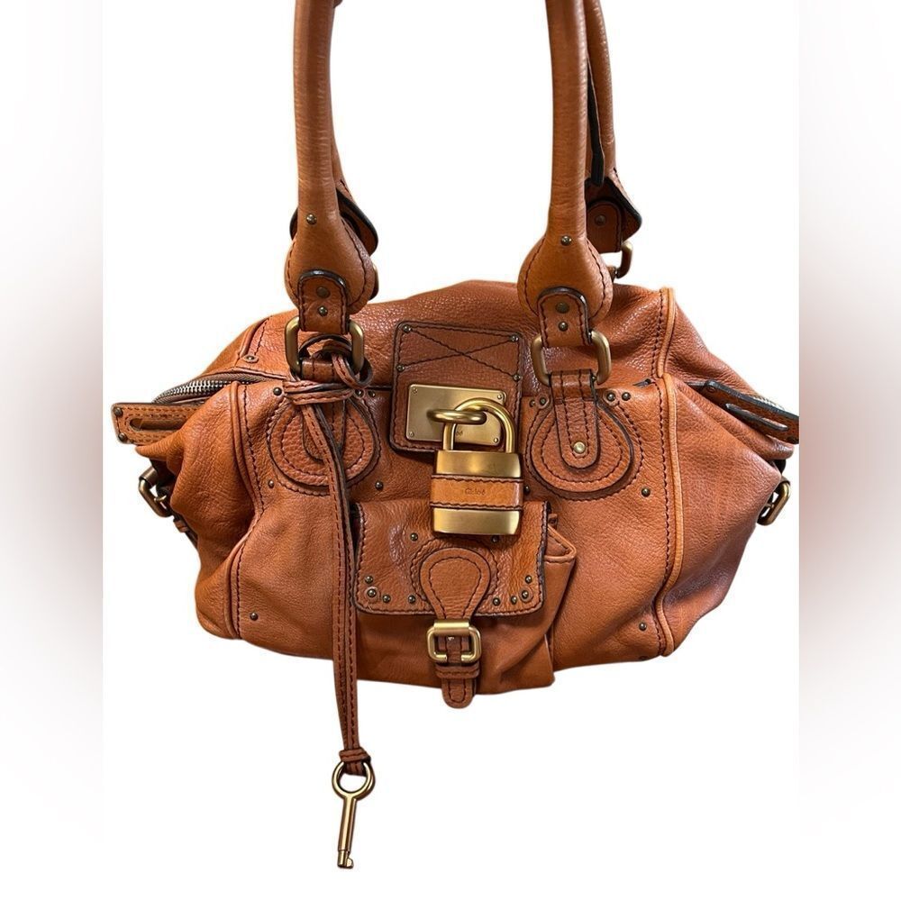 Chloe’ Paddington Cognac Pebble Leather Slouch Shoulder Bag Lock & Key